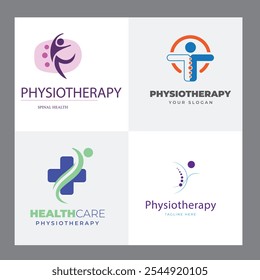 Set of Physiotherapy Logo Design Collection. Human Health Care, Psychology Healthy Mind Theraphy Massage Wellness Treatment Icon Template