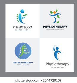 Set of Physiotherapy Logo Design Collection. Human Health Care, Psychology Healthy Mind Theraphy Massage Wellness Treatment Icon Template