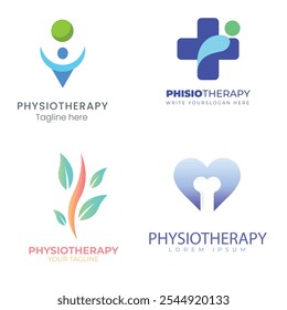 Conjunto de Fisioterapia Logo Design Collection. Saúde Humana, Psicologia Mente Saudável Terapia Massagem Bem-Estar Tratamento Ícone Modelo