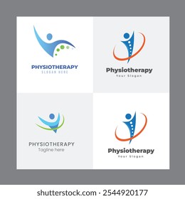 Set of Physiotherapy Logo Design Collection. Human Health Care, Psychology Healthy Mind Theraphy Massage Wellness Treatment Icon Template