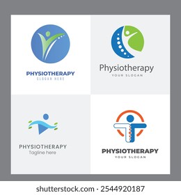 Set of Physiotherapy Logo Design Collection. Human Health Care, Psychology Healthy Mind Theraphy Massage Wellness Treatment Icon Template