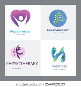 Set der Kollektion für das Design von Physiotherapie-Logos. Human Health Care, Psychologie Healthy Mind Theraphy Massage Wellness Behandlung Icon Template