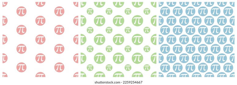 Set of Pi Day Seamless Pattern Design with Mathematical Constants or Baked Pie in Template Hand Drawn Cartoon Flat Illustration