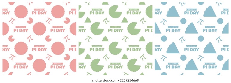 Set of Pi Day Seamless Pattern Design with Mathematical Constants or Baked Pie in Template Hand Drawn Cartoon Flat Illustration