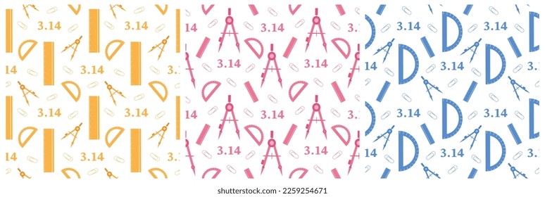 Set of Pi Day Seamless Pattern Design with Mathematical Constants or Baked Pie in Template Hand Drawn Cartoon Flat Illustration