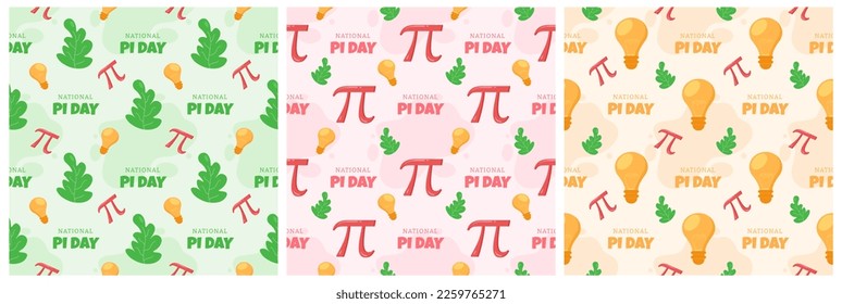 Set of Pi Day Seamless Pattern Design with Mathematical Constants or Baked Pie in Template Hand Drawn Cartoon Flat Illustration