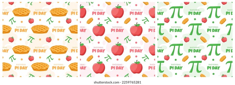 Set of Pi Day Seamless Pattern Design with Mathematical Constants or Baked Pie in Template Hand Drawn Cartoon Flat Illustration