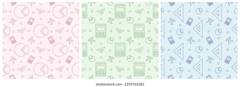 Set of Pi Day Seamless Pattern Design with Mathematical Constants or Baked Pie in Template Hand Drawn Cartoon Flat Illustration
