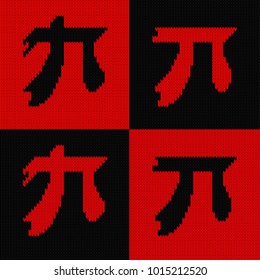 Set Pi symbols isolated on red or black kniteed background. Greek alphabet element. 