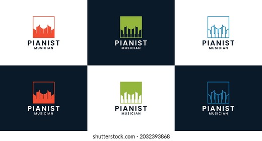 set of piano, pianist logo design vector