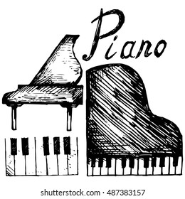 Set piano. Vector illustration, doodle style