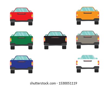 Set of  pick up truck car back view on white backgruond,illustration vector