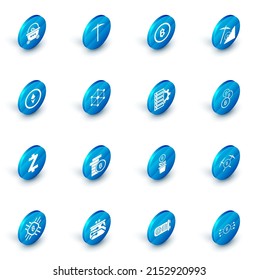Set Pickaxe, Cryptocurrency coin Bitcoin, cloud mining, Ethereum ETH, Zcash ZEC, Blockchain technology,  and Server and gear icon. Vector