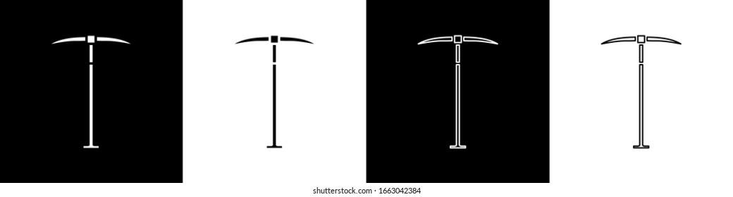 Set Pickaxe icon isolated on black and white background.  Vector Illustration