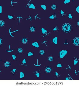 Set Pickaxe, Stop colorado beetle, Fruit tree and Cloudy weather on seamless pattern. Vector