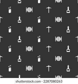 Ponga Pickaxe, salsa Tabasco, Quiver con flechas y puerta Saloon en un patrón sin fisuras. Vector