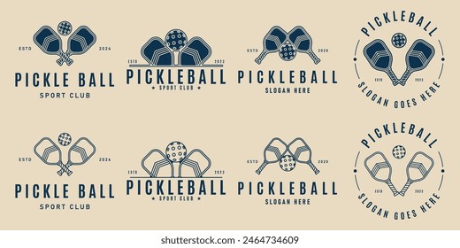 conjunto de logotipo de bola de encurtido con raquetas y Diseño gráfico de Ilustración vectorial de Plantilla de ícono de bola