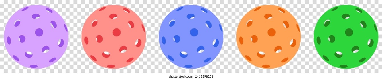 Set of pickleball balls with different color. Vector illustration
