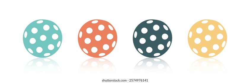 Set of pickleball balls isolated on white background. Concept of sport, activities, hobbies, leisure, healthy lifestyle. Vector hand drawn cliparts. 