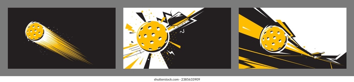 Set of pickleball paddle and ball on abstract background. The sports concept