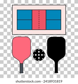 Set of Pickleball racket sport, indoor paddle icon, web flat symbol vector illustration .