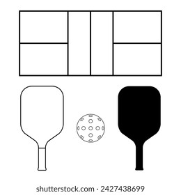 Set of Pickleball racket sport, indoor paddle icon, web flat symbol vector illustration .