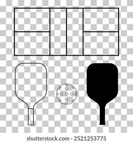 Set of Pickleball racket sport, indoor paddle icon, web flat symbol vector illustration .