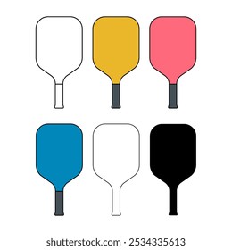 Set of Pickleball racket sport, indoor paddle icon, web flat symbol vector .