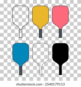 Set of Pickleball racket sport, indoor paddle icon, web flat symbol vector .