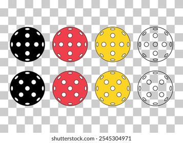 Conjunto de deporte de raqueta Pickleball, icono de paleta de bola interior, Vector de símbolo plano de Web .