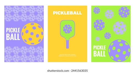 Set von Pickleball Sport Poster Design-Vorlagen, Coupons zum Verkauf, Werbung. Moderner minimalistischer Stil. Geeignet für Sportteam, Club, Banner, Cover oder Postkarte