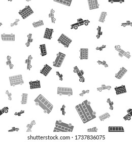 Set Pickup truck, Double decker bus, Pickup truck and Bus on seamless pattern. Vector