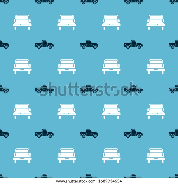 Set Pickup truck and Pickup truck on seamless\
pattern. Vector