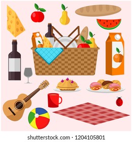 Set for picnic and camping. Vector illustration on the theme of tourism and recreation.