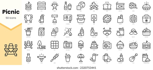 Set of picnic Icons. Simple line art style icons pack. Vector illustration