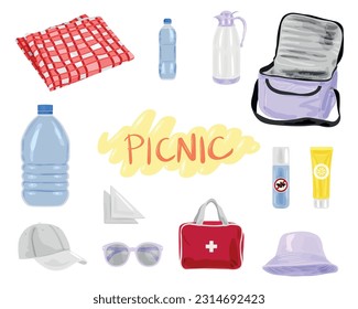 Set für Picknick auf weißem Hintergrund