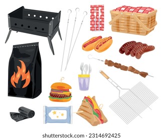 Set for picnic on white background