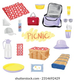 Set for picnic on white background