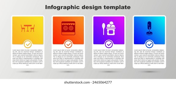 Set Picnic table with chairs, Shooting gallery, Ice cream bowl and Tree. Business infographic template. Vector