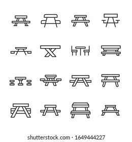 Set of picnic table related vector line icons. Premium linear symbols pack. Vector illustration isolated on a white background. Web symbols for web sites and mobile app. Trendy design. 