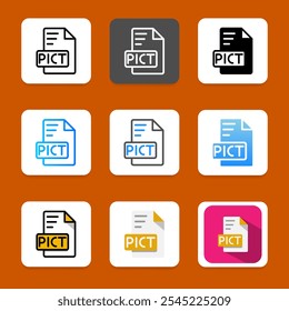 Set pict extension document icon, file type symbol with simple style and background.