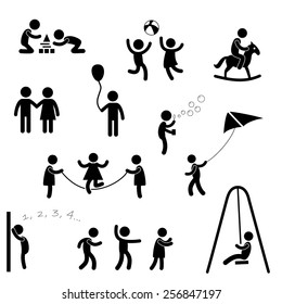 Set pictogram child vector silhouette