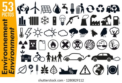 Set of pictogram to illustrate the theme of ecology and the environment, grouping on a board, signage for advertising and marketing.