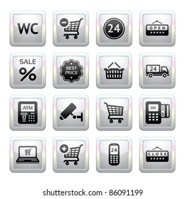 Set pictogram supermarket services, Shopping Icons. Gray. Web 2.0 icons