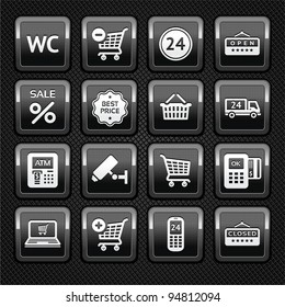 Set pictogram supermarket services, shopping Icons on metal background