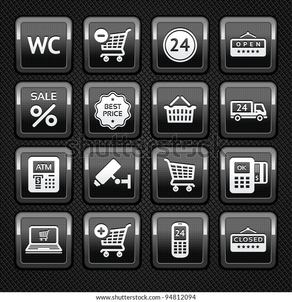 Set pictogram supermarket services, shopping\
Icons on metal background