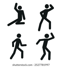  a set of pictograms of a human figure, a stick man in different poses, a flat vector illustration