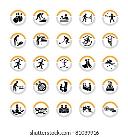 Set of pictograms for indoor sport and leisure activities in semicircles with shadow