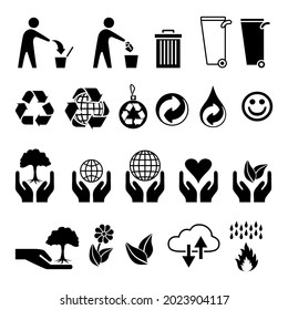 Conjunto de pictogramas sobre el tema de la ecología. 