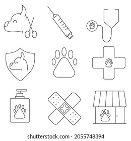 set of pictograms for veterinary clinic isolated on white background